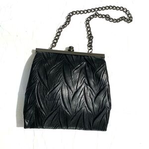 NWOT Clutch Black Vegan Leather Gunmetal Chain Strap Purse Grunge Goth 7in x 7in